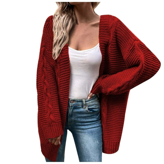 Viikei Women Coats Clearance Women'S Knitted Long Hemp Pattern Cardigan Sweater Coat