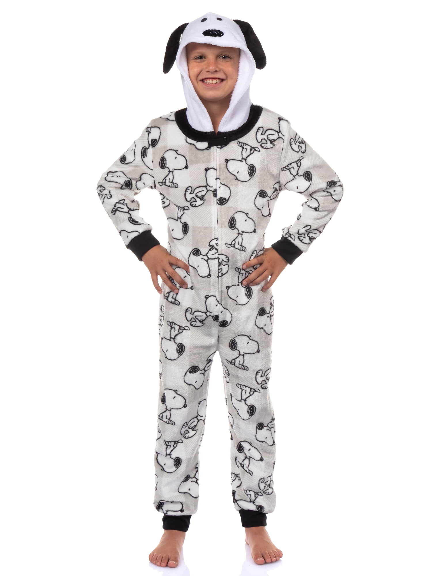Peanuts Unisex Kids Snoopy Plaid Matching Family Pajamas One Piece, Sizes 4-16