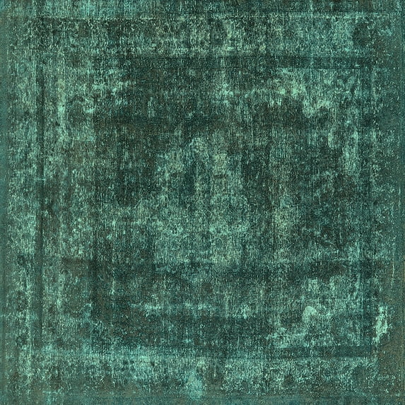 Ahgly Company Machine Washable Indoor Square Oriental Turquoise Blue Industrial Area Rugs, 6' Square