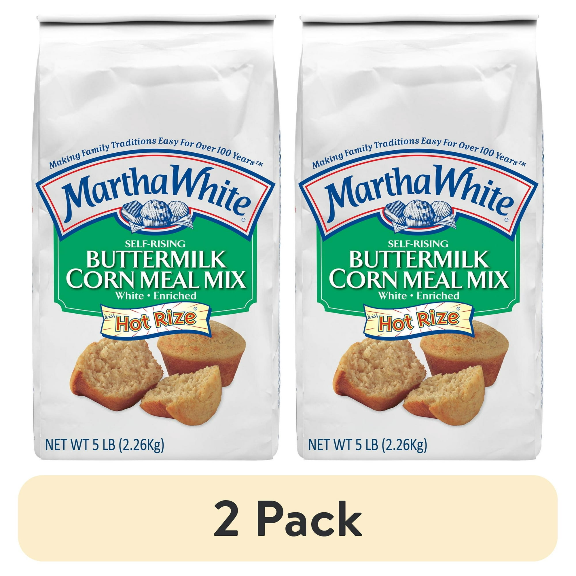 (2 pack) Martha White Self Rising Buttermilk Corn Meal Mix with Hot Rize, 5 Lb Bag