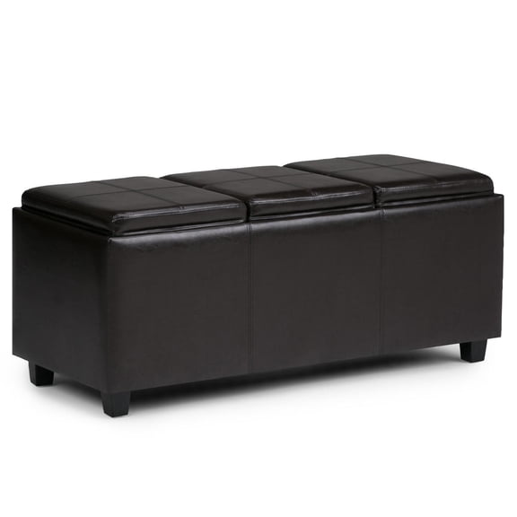 Rectangular Storage Ottoman - 42" Wide Vegan Leather with Serving Trays - Brown