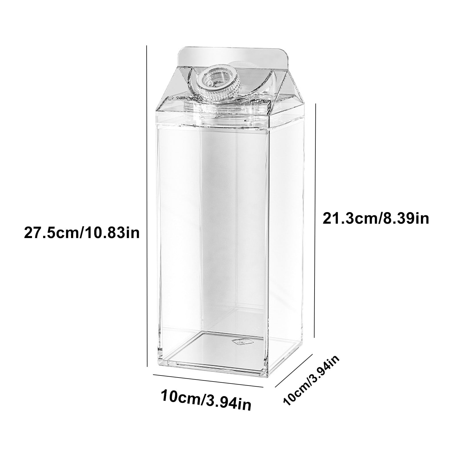 1.9L Large Milk Carton Water Bottle, Clear Plastic Milk Bottle, Portable Leakproof Square Juice Bottle Reusable Milk Container for Outdoor Sports Travel Camping