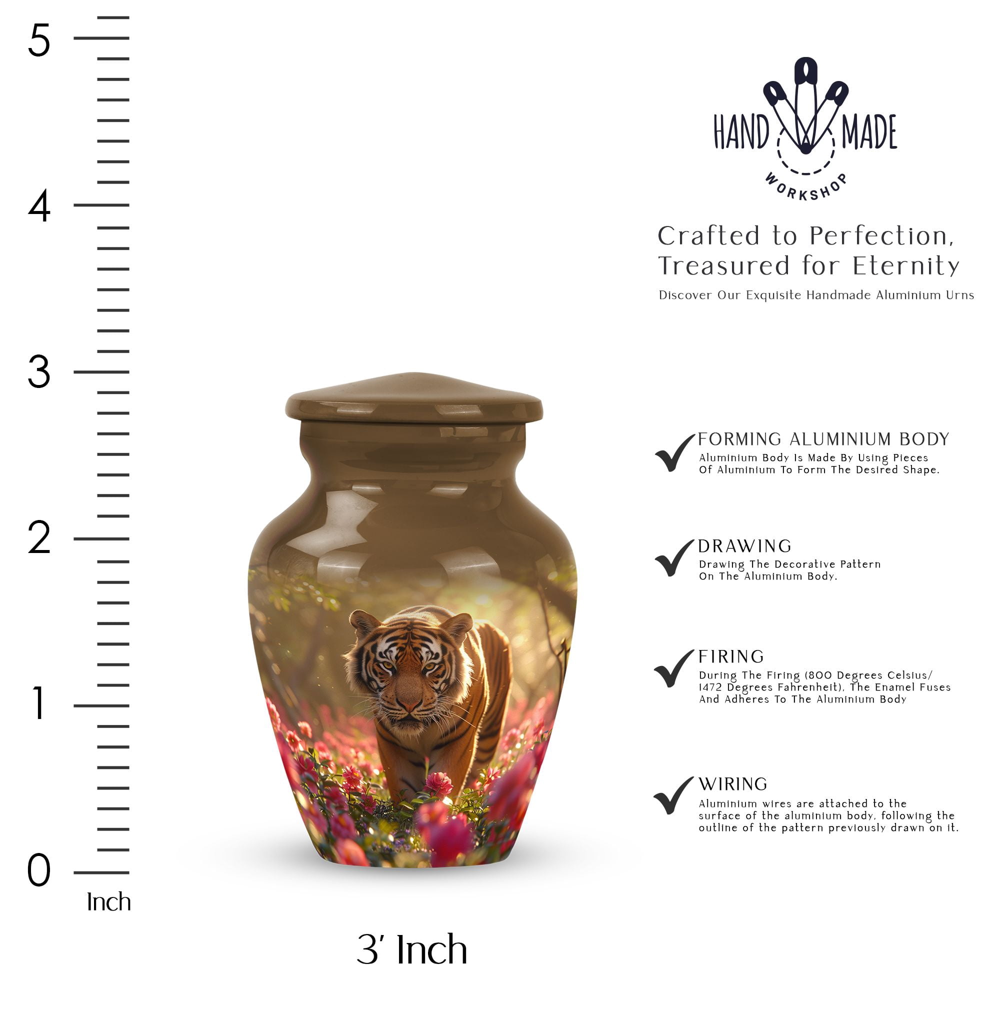 Tiger's Floral Domain - Little Urns - Small Cremation Urns - Urns For Adult Female - Cremation Urns For Human Ashes - Urns For Ashes Adult Male (Size-3inch,1pcs)