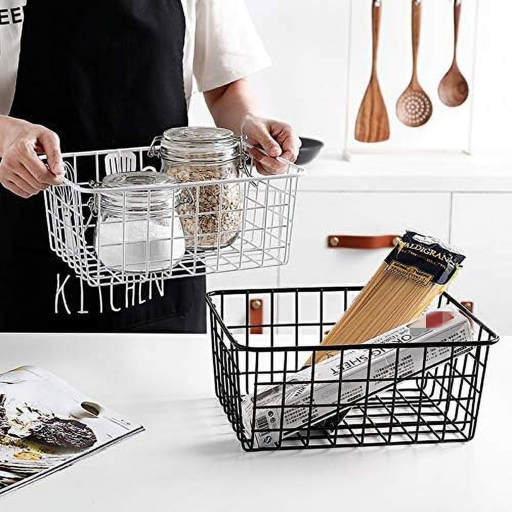 Wire Baskets for Organizing, 2 Pack Kitchen Pantry Organizers and Storage - Metal Basket for Kitchen, Laundry, Garage, Fridge, Stackable Wire Storage Baskets, Black