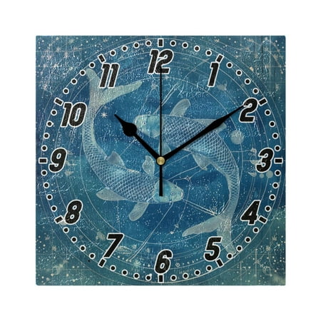 Pisces Of Zodiac Wall Clock Battery Operated Silent Non-Ticking Bedroom Office Kitchen Home School Decor 7.8(Black)