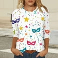 thumbnail image 6 of Mifsaly Mardi Gras T Shirts for Women 3/4 Sleeve Color Block Blouse Crewneck Carnival Mask Print Shirt Festival Party Funny Tops Pullover XXL, 6 of 6
