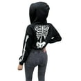thumbnail image 4 of KOMOO Women Hooded Coat Skeleton Print Pockets Long Sleeve Zipper Crop Tops Plus Size, 4 of 10