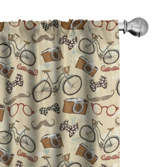 Ambesonne Bicycle Curtains, Hipster Gentleman Theme, Pair of 28"x95", Multicolor