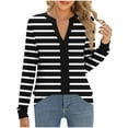 thumbnail image 2 of YueHuiYing Women's Black & White Striped Polka Dot Long Sleeve T-Shirt - Round Neck Loose-Fit Breathable Everyday Versatile Top, 2 of 6