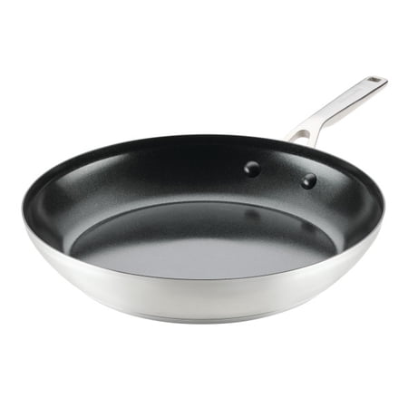 KitchenAid 12" Stainless Steel 3-Ply Base Ceramic Nonstick Induction Frying Pan, Dishwasher Safe, Oven Safe to 500°F, Stainless Steel