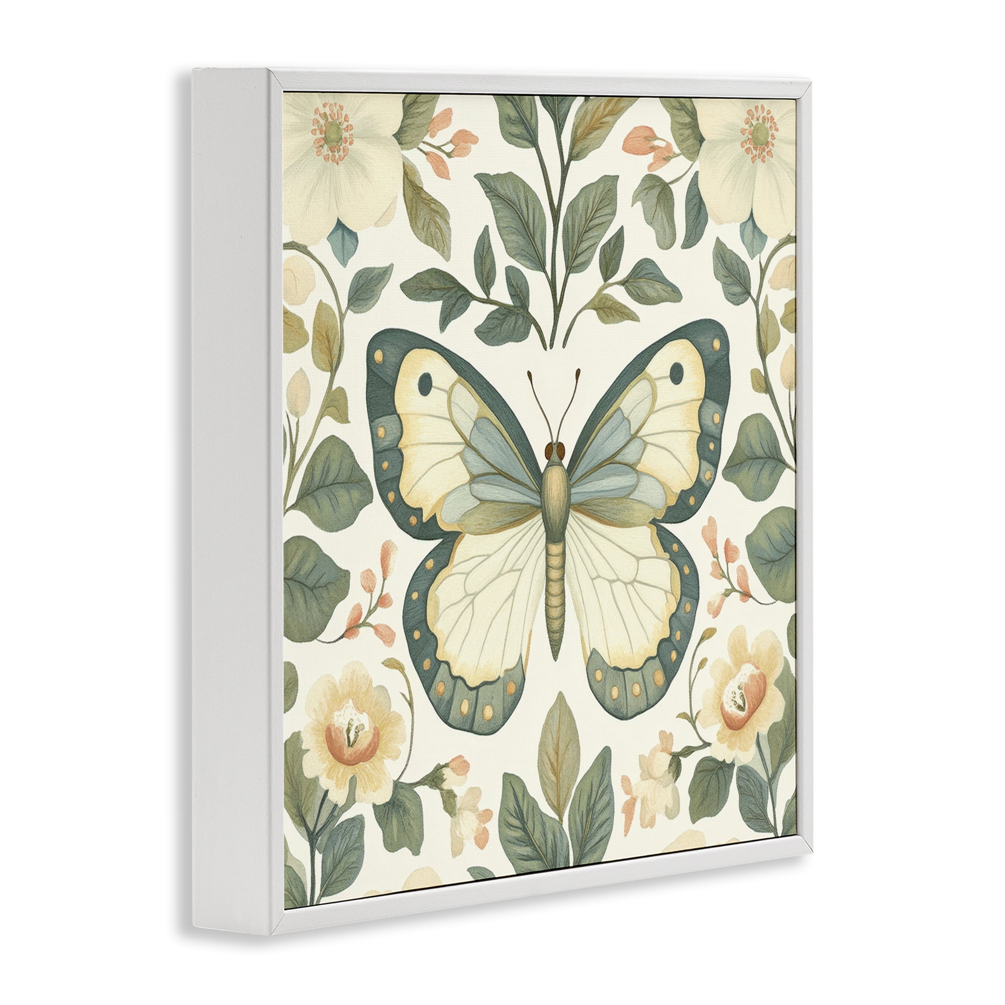 Stupell Industries Sage Butterfly and Florals White Framed Giclee Art, design by Petal Prints Design