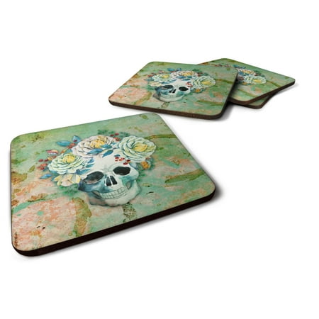 

Carolines Treasures BB5124FC Day of the Dead Skull with Flowers Foam Coaster Set of 4 3 1/2 x 3 1/2 multicolor