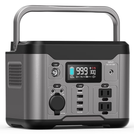 Qunler 300W 296Wh Portable Power Station with 60W PD USB-C, Pure Sine Wave 120V AC Outlet for Camping and Emergencies, Gray