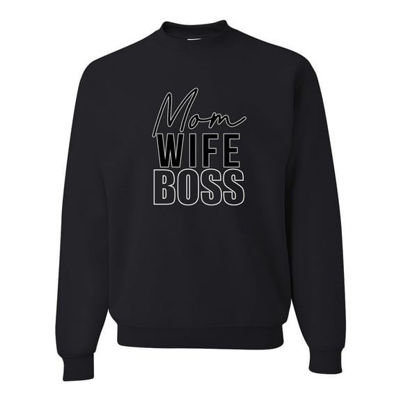 Wild Bobby, Mom Wife Boss Mother's Day Unisex Crewneck Sweatshirt, Black, Small