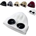 thumbnail image 1 of Unisex Solid Color Goggle Lens Design Beanie Hat,Beanie Winter Hat with Goggles, 1 of 5
