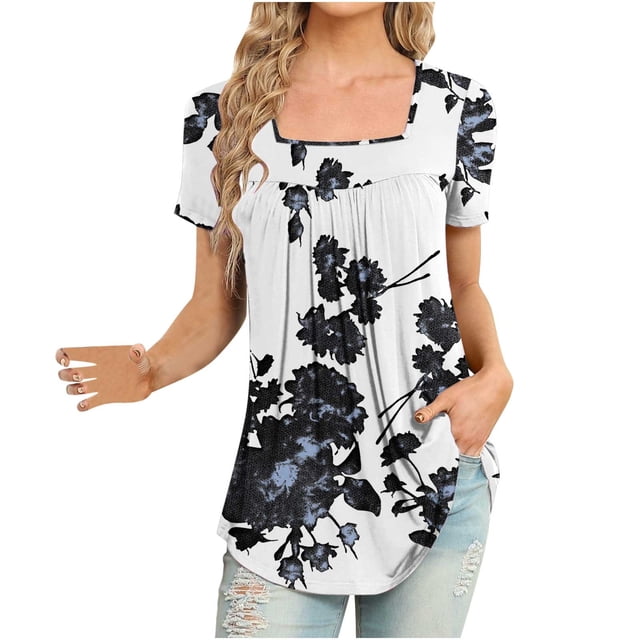 Pisexur Blouses pour Femmes Chic Décontracté Tuniques à Porter avec des Leggings Manches Courtes Col Rond Été T-Shirts Amples Fluides Blouses en Dentelle