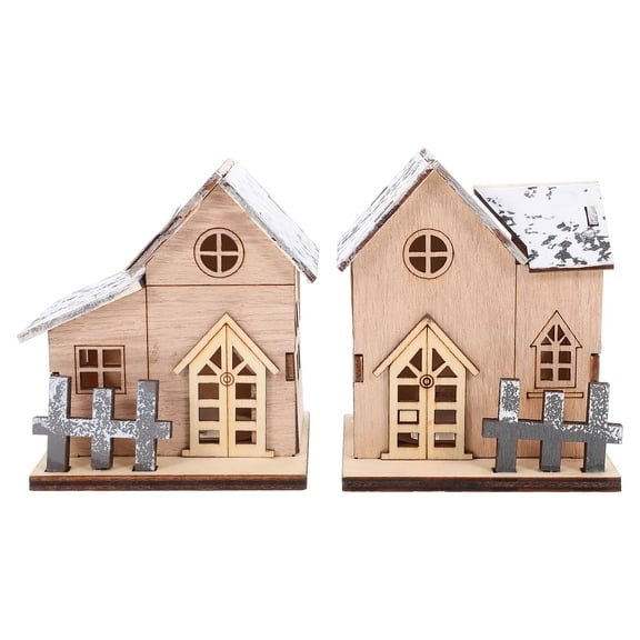 OFFIGAM 2Pcs Khaki Christmas Cabin Decorations Cabin Shape Xmas Party Decoration