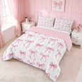 thumbnail image 3 of Erosebridal Bold Satin Bow Ribbon King Size Comforter Sets for Girls, Romantic Floral Print Comforters King Size, Pink Reversible 3-Piece 1 Comforter and 2 Pillowcases, 3 of 6