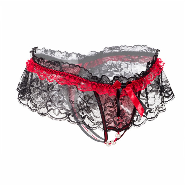 1 Pcs Women Sexy Lace Massage Pearl Briefs Panties Lingerie Underwear Sexy Underwear  Pearl Perspective Lace underwear Adult Products