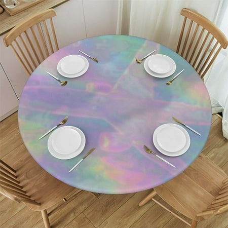 

HAOXIT Round Fitted Table Cloths with Elastic Edged Table Covers Decoration for Table Compatible with Abstract Watercolor Tie Dye 46-50