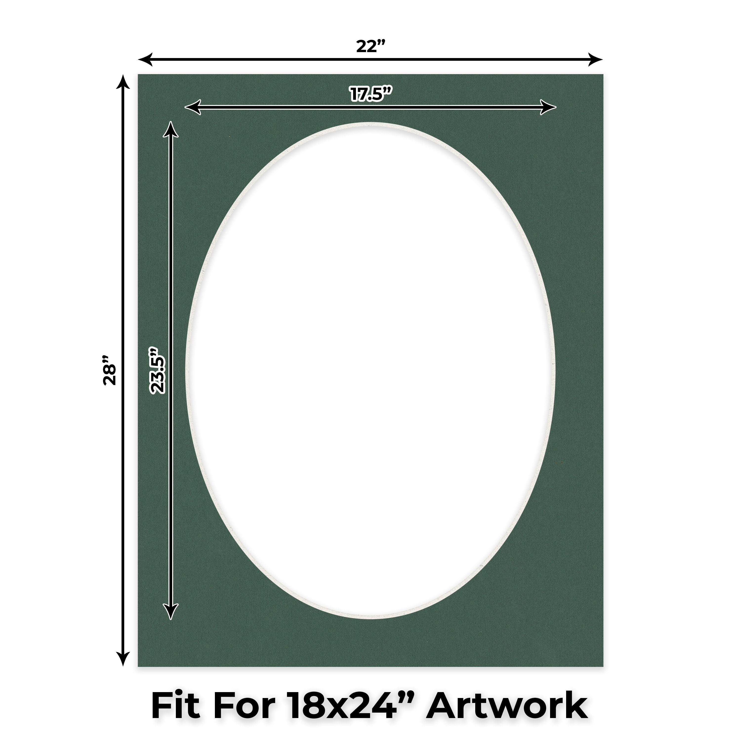 Hunter Green Picture Frame Mat for 22x28 Frames - Oval Opening for 18x24 Photos - 25 Mats