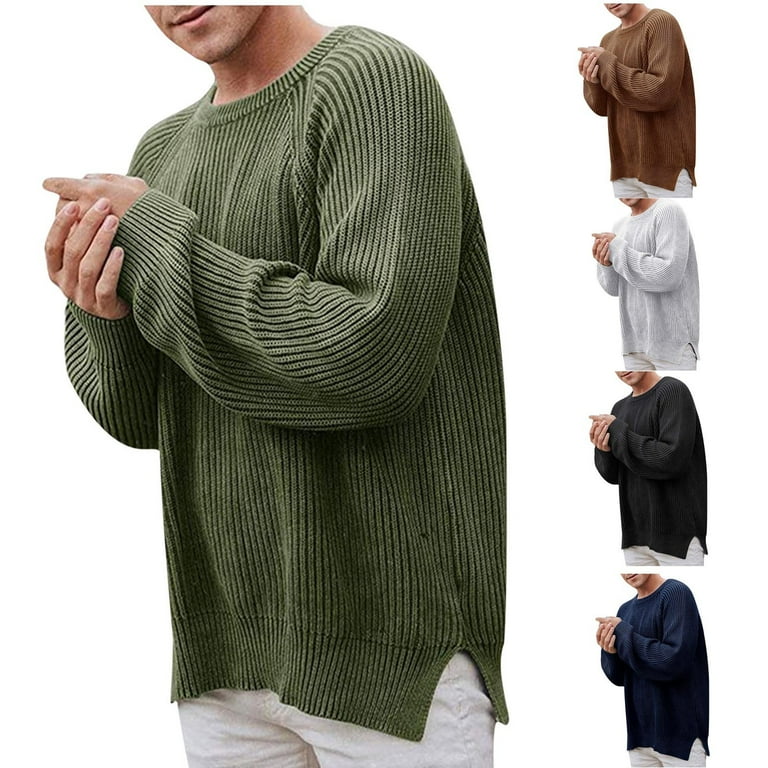 Mens Casual Knit Pullover Sweaters Cozy Crewneck Rib Stitch Cable Knitwear Jumpers Lightweight Fisherman Sweaters Walmart