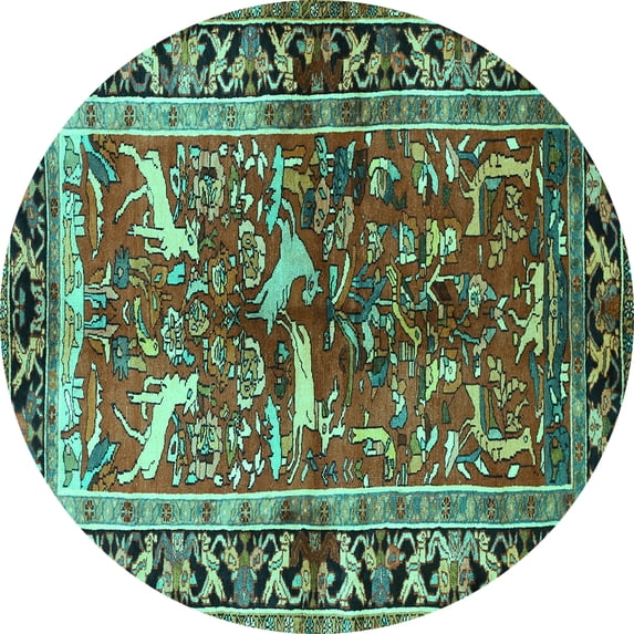 Ahgly Company Indoor Round Animal Turquoise Blue Traditional Area Rugs, 8' Round