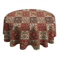 thumbnail image 4 of Red Boho Ethnic Floral Patchwork Pattern Round Tablecloth 60"x60",Wrinkle Wipeable Table Cloth for Kitchen Dining Room Picnic Patio Party, 4 of 6