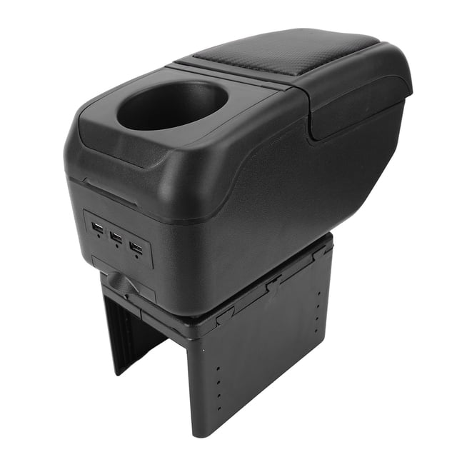 Armrest Box, Universal Car Center Console Armrest with Double Layer Storage and 6 USB Ports, Adjustable PU Leather Armrest Storage Box for Car Truck SUV, 12.6 X 5.5 X 5.7 Inch