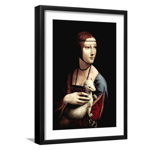 Art.com Portrait of a Lady with An Ermine Art Print by Leonardo da Vinci, Black Frame Wall Art, 17" x 23"