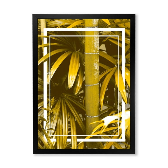 Designart 'Tropical Leaves and Yellow Bamboo' Tropical Framed Art Print