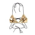thumbnail image 2 of YYDGH Halter Metallic Crop Top Shiny Triangle Bralette Rave Bra Swimsuit Top Gold Free Size, 2 of 3