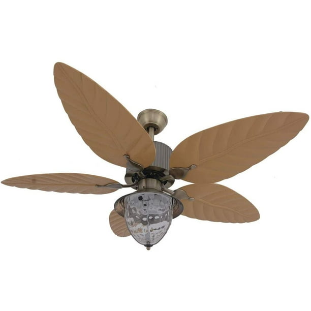Oukaning 52 Inch Vintage Ceiling Fan Light With 5 Palm Leaf Blades Remote Control Glass Cover Chandelier Lamp Com 52 Inch Vintage Ceiling Fan Light, Palm Leaf Ceiling Fan Blade Covers