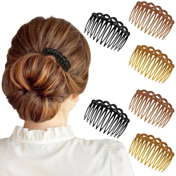 Women Hair Comb Accessories, Plastic Hair Side Combs, Twist Decorative Comb Clips for Women Bridal Wedding Veil Teeth(Black, Light Coffee, Dark Coffee), 6 Pcs