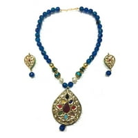 Mogul Women's Fashionable Necklace Blue Pandant Jewelry