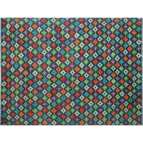 Balochi Asalia Drk. Blue/Orange Rug, 4'11" x 6'8"