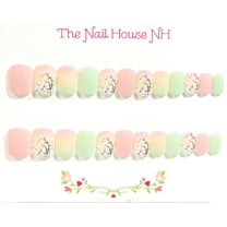 Apple Blossoms Ombre Matte Embossed Extra Short Squoval Press On Nails - 24 Pieces - Artificial Nail Kit