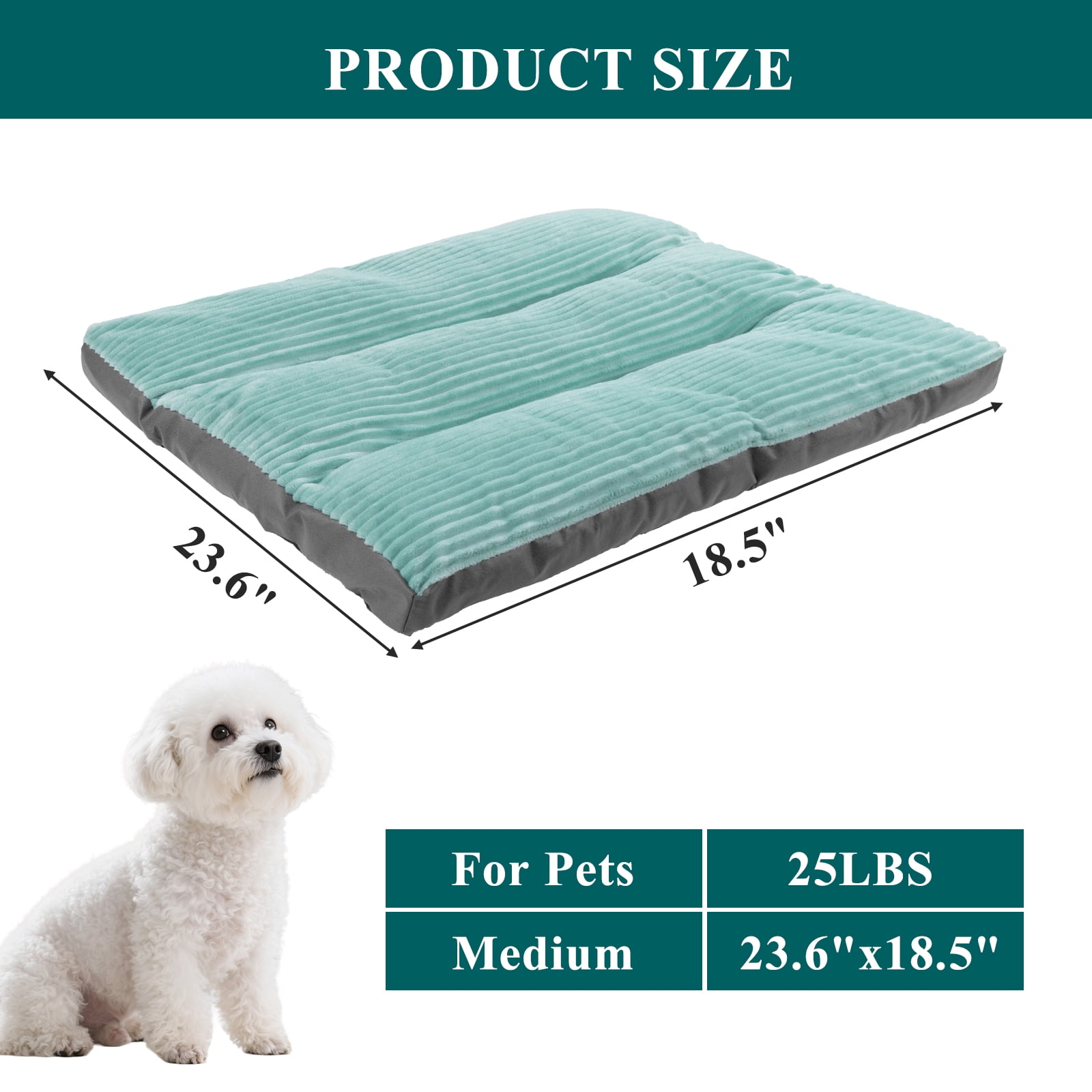 Vaukki Dog Bed with Non Slip Bottom,Removable Machine Washable Soft Plush Dog Crate Bed,23.6"x18.5",Green