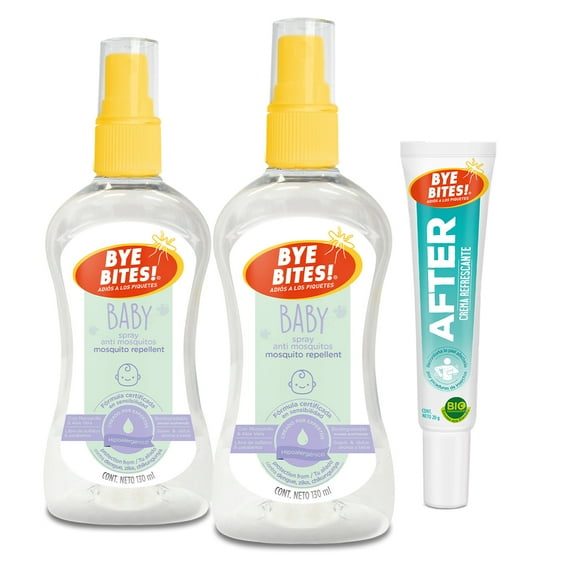 Tripack 2 Repelentes de Mosquitos e Insectos Baby BYE BITES Manzanilla y Aloe Vera 130 ml Crema After Post Piquetes 20 g