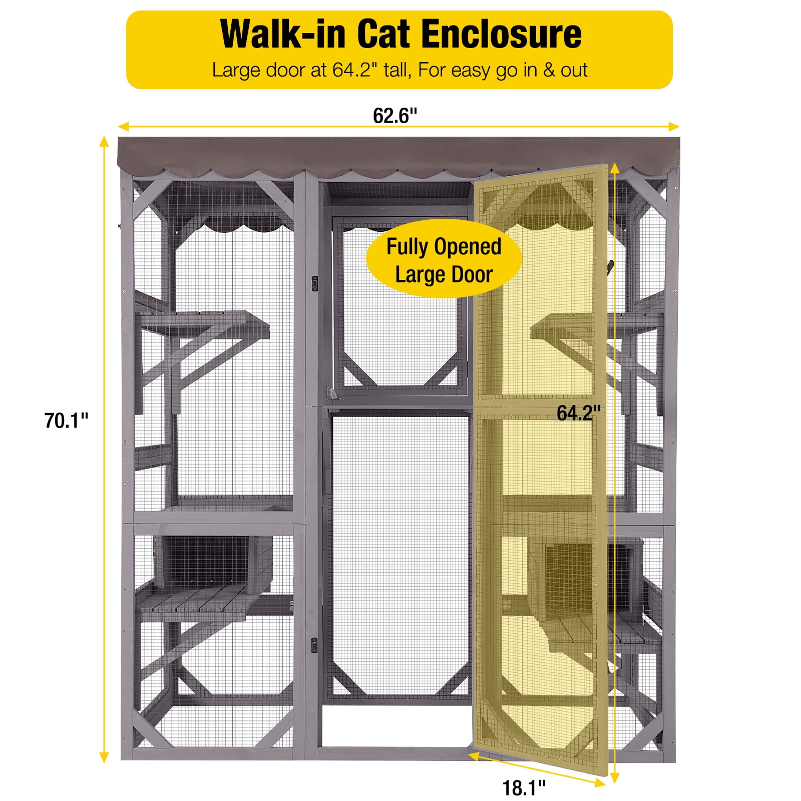 Aivituvin Cat House Outdoor Catio Kitty Enclosure, Wooden Cat Cage Condo Indoor Playpen with Large Enter Door and Platforms for Kittens