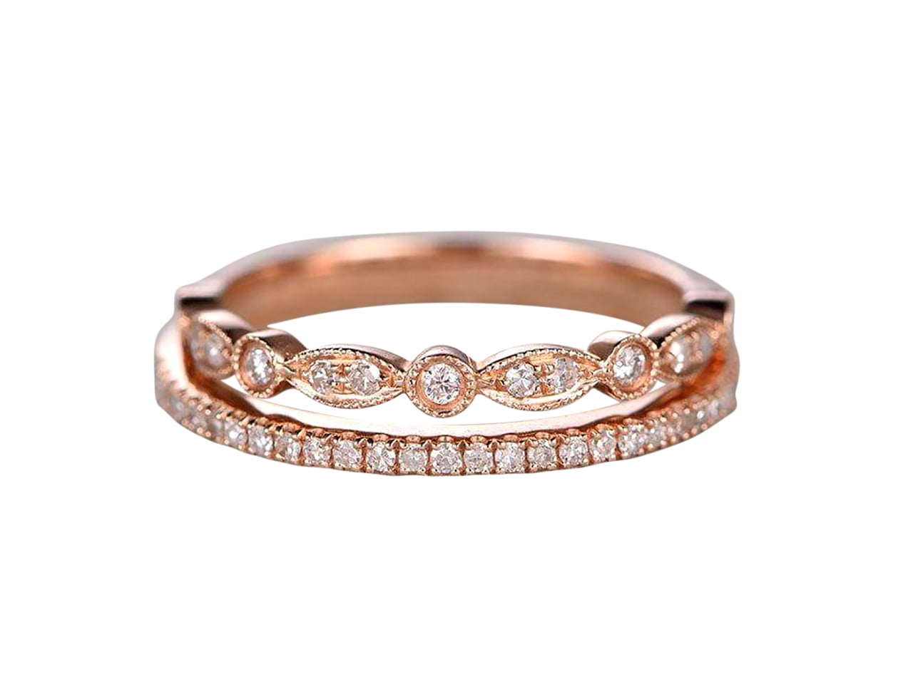 1.00 Carat 2 pcs man made diamond moissanite Wedding Ring Set Stacking ...