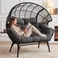 thumbnail image 2 of CHINNLUU Double Wicker Egg Chair Outdoor Indoor - 2-Person Oversized Loveseat with 8" Thickened Paded Cushion - 700 lbs Weight Capacity Patio Lounge Chair for Balcony Porch Backyard - (Black Radial), 2 of 10