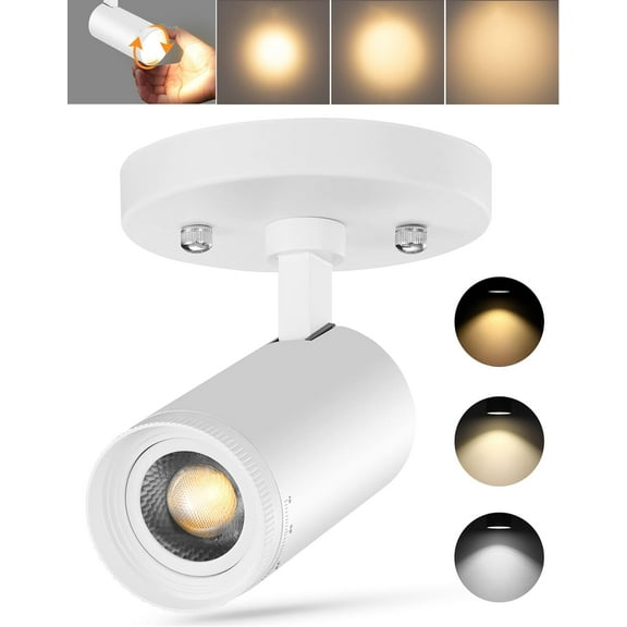 VANoopee 3-Color Zoomable LED Ceiling Spotlight Flush Mount Adjustable Spotlight Directional Spot Lights Indoor Bright Accent Monopoint Fixture for Bedroom - CRI90 15-55 10W 800lm White(Not Dimmable)