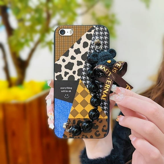 LYM-Phone Case For iphone 5/5S/SE, Dirt-resistant Simplicity Anti-knock Back Cover Waterproof Bear bracelet silicone cute Skin-friendly feel soft case Cartoon protective case