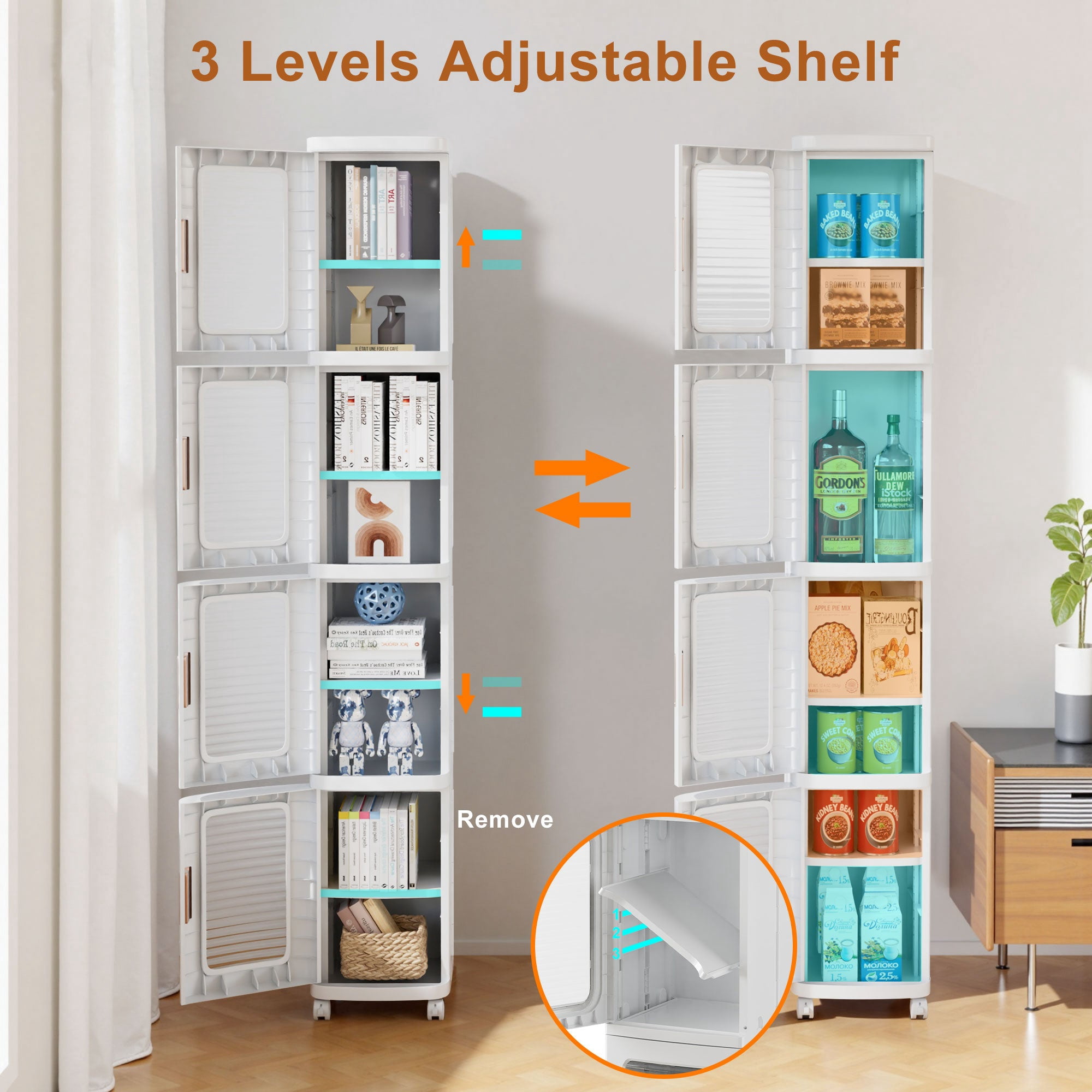 VECELO 65.4 in Folding Stackable Box Organizer with Wheels, White, Set of 4 Count Pack