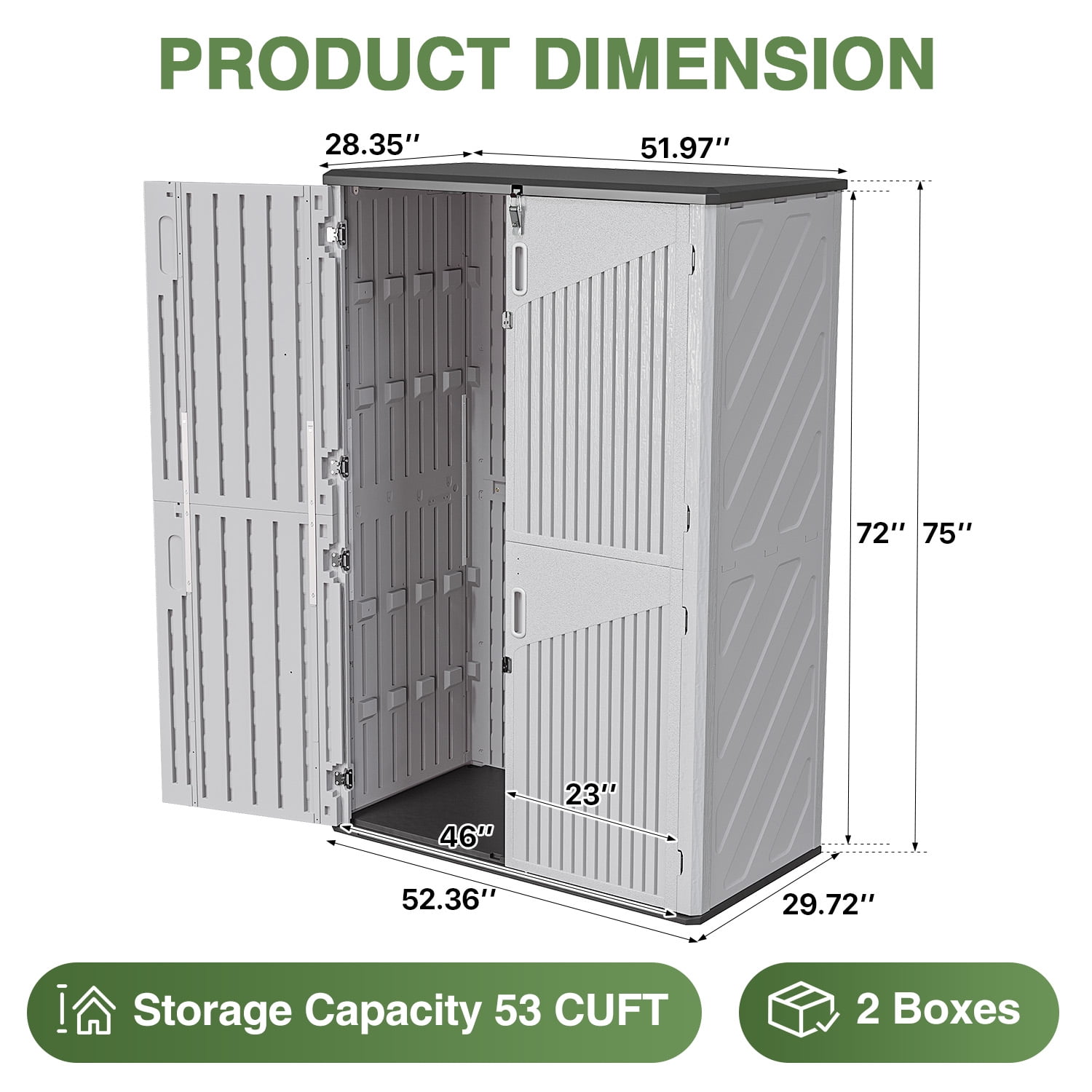 Sunmthink Outdoor Horizontal Storage Sheds 64 Cu.Ft, Resin Storage