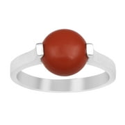6MM Round Shape Coral Gemstone 925 Sterling Silver Solitaire Women Ring