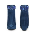 thumbnail image 5 of BLISSFUL STEP Pointed Toe Fringe Crystal Chunky Heel Ankle Boots for Women Navy Blue 8, 5 of 6