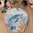 thumbnail image 3 of Sea Turtle Coastal Round 13 Inch Placemats Set of 4, Blue Red Summer Beach Coral Nautical Wood HeatResistant Non Slip Place Mats for Dining Table, Wipeable Braided Kitchen Table Mats for Housewarming, 3 of 9