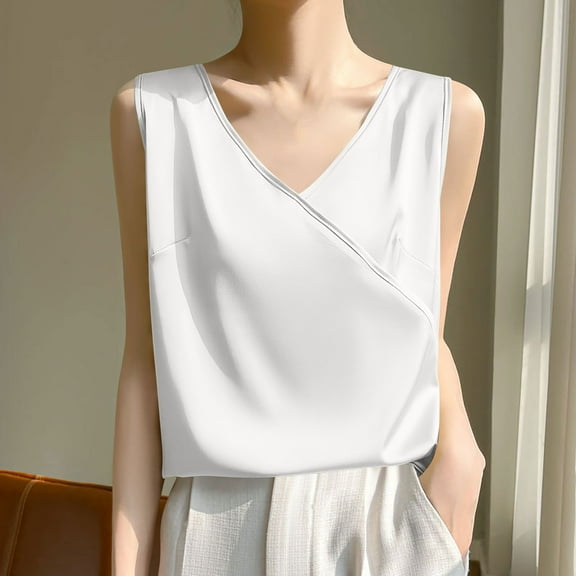 Women's Tank Tops Under $10 Free Shipping Lightweight On Sale New Solid Color Sleeveless V-neck Pullover Casual Top